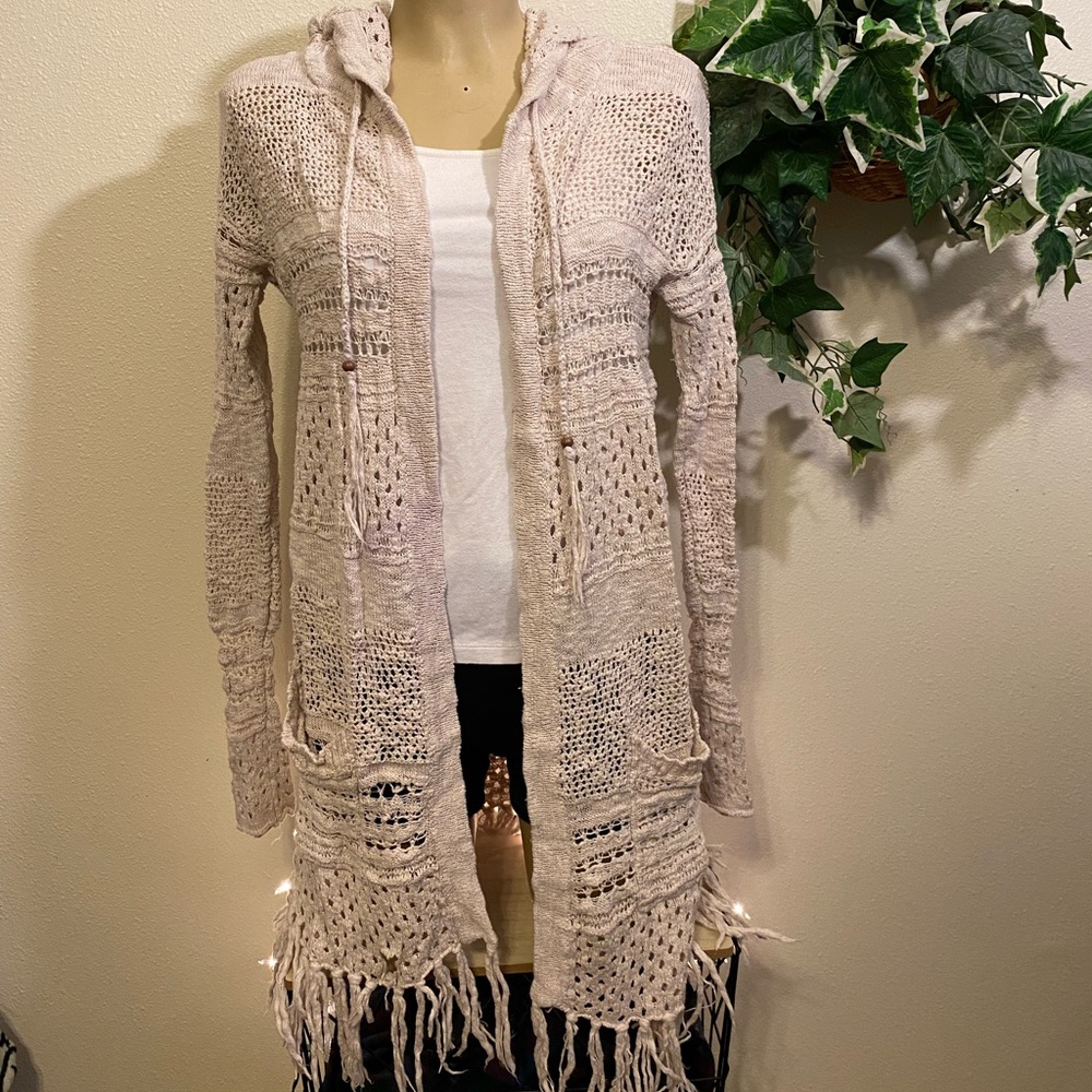 Bethany Mota long fringe hooded cardigan